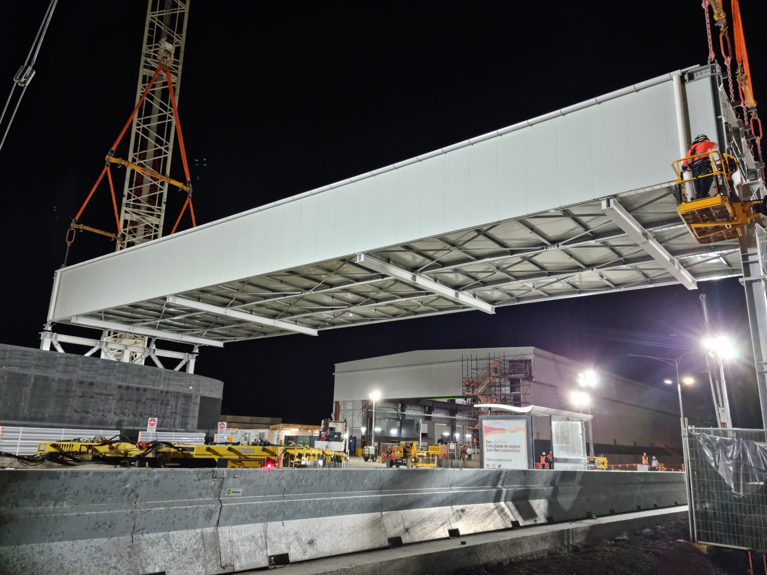 Sonic System acoustic modular panel enclosure being craned into place