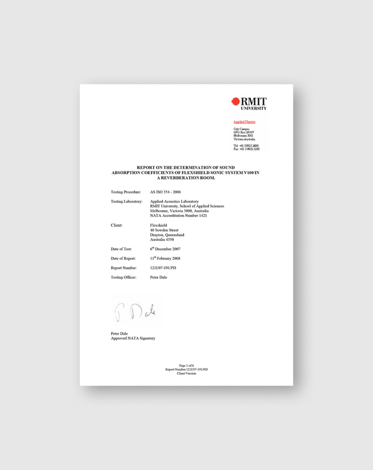 Cover image for the V100 Sonic System acoustic modular panel attenuation test results.