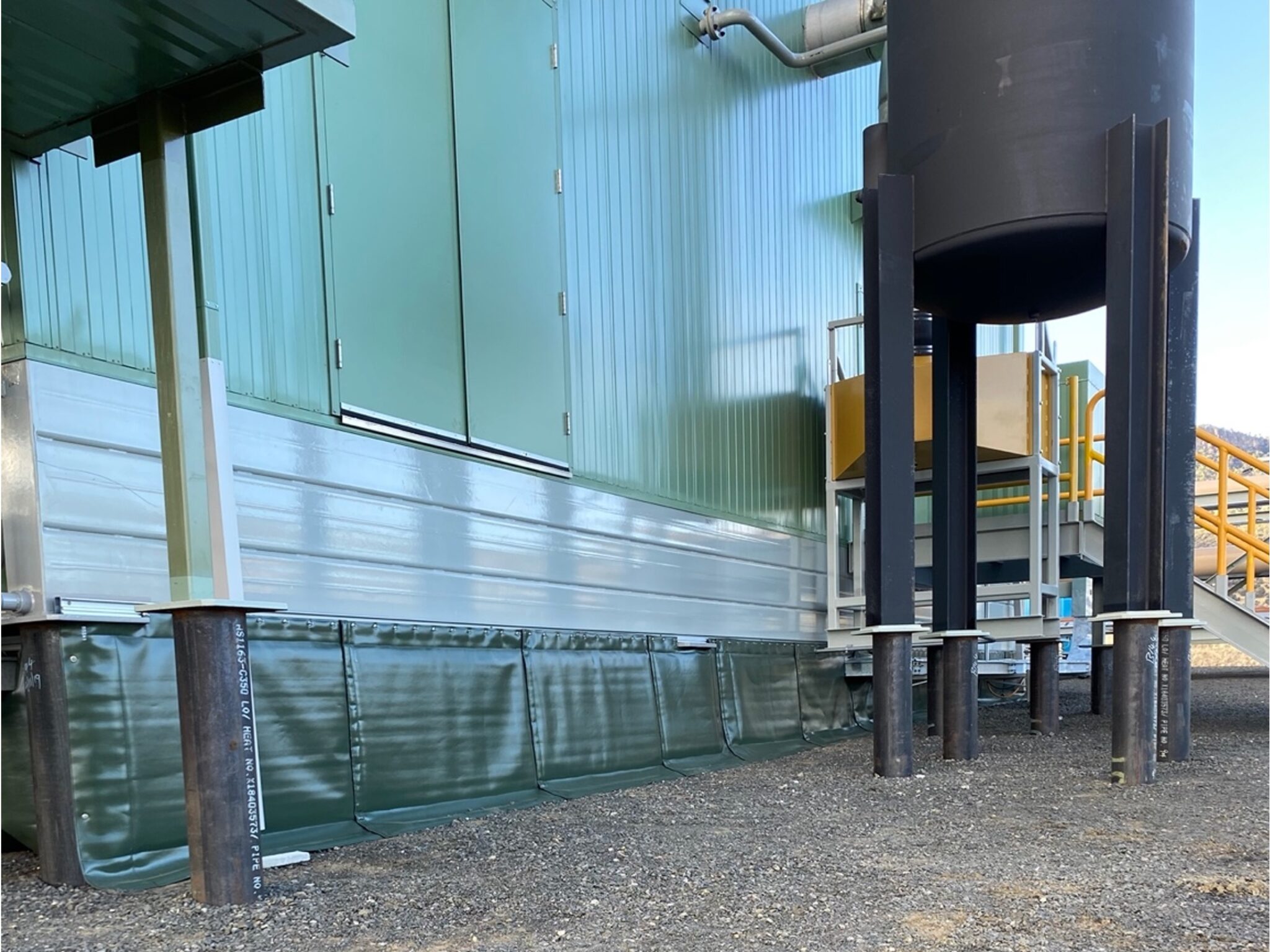 Flexshield Sonic skirts on a gas compressor shed