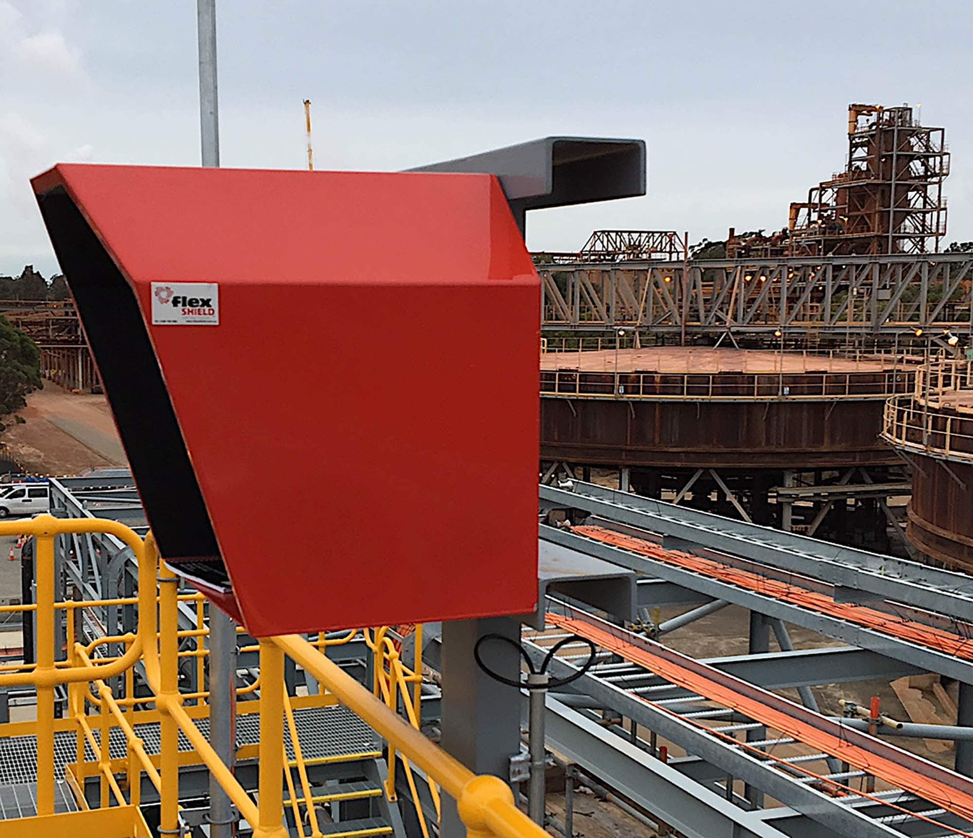 Flexshield acoustic phone hood to protect employees from the elements and to reduce background noise on emergency calls.